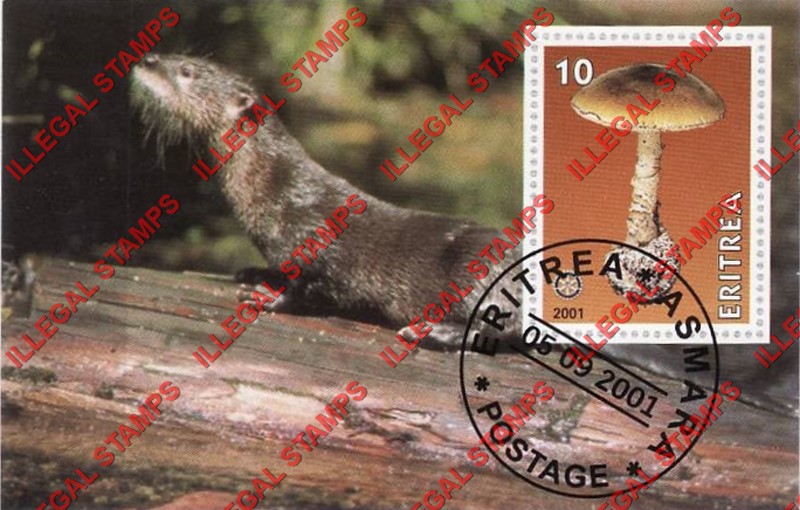 Eritrea 2001 Mushroom Otter Counterfeit Illegal Stamp Souvenir Sheet of 1 Eritrea 2001 Mushroom Otter Counterfeit Illegal Stamp Souvenir Sheet of 1